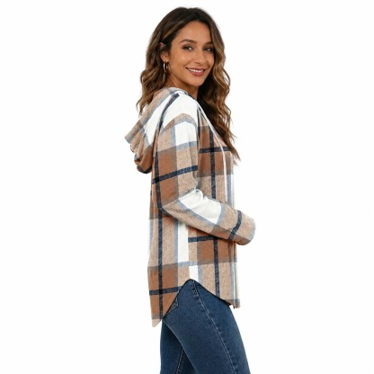 Women's Plaid Hoodie Tunic Top