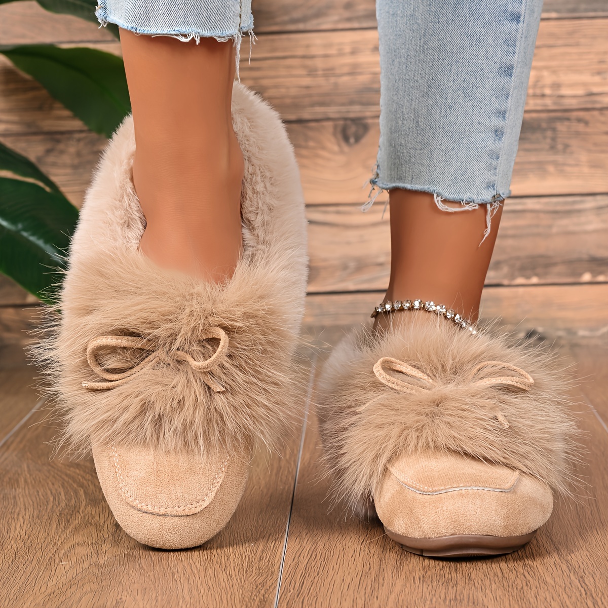 Women's Winter Slippers with Bow Accent