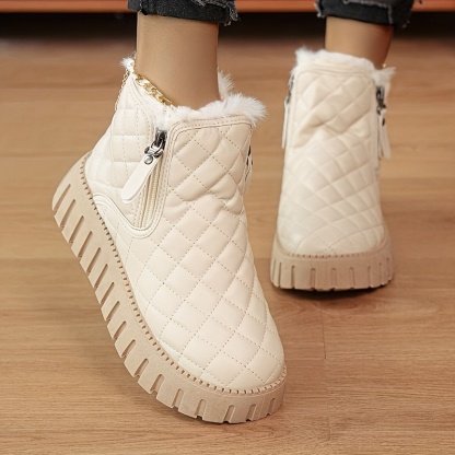 Women's Winter Boots with Faux Fur Lining & Zipper Closure - PU Cover Round-Toe Ankle Boots