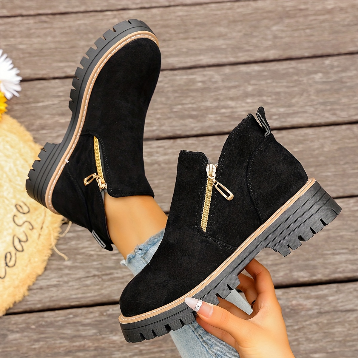 Women'S Trendy Warm and Comfortable Round-Toe Side Zipper Ankle Boots