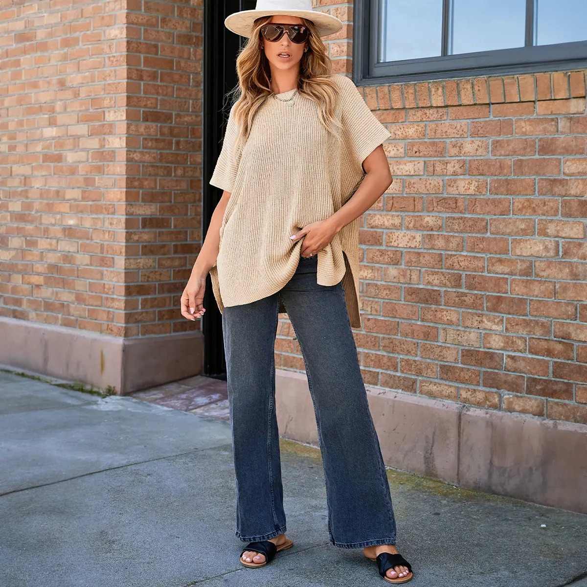 Women's Casual Oversized Solid Knit Pullover