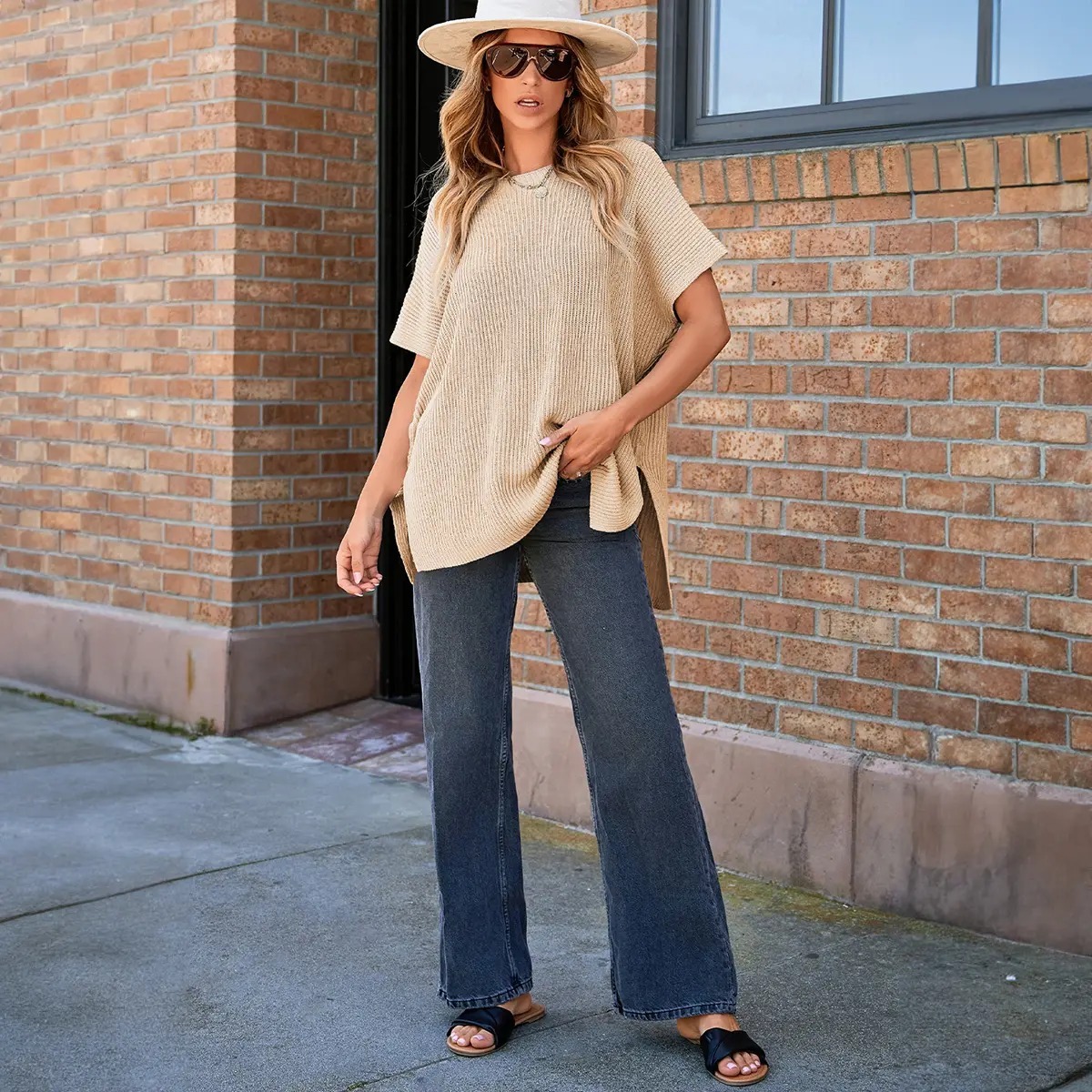 Women's Casual Oversized Solid Knit Pullover