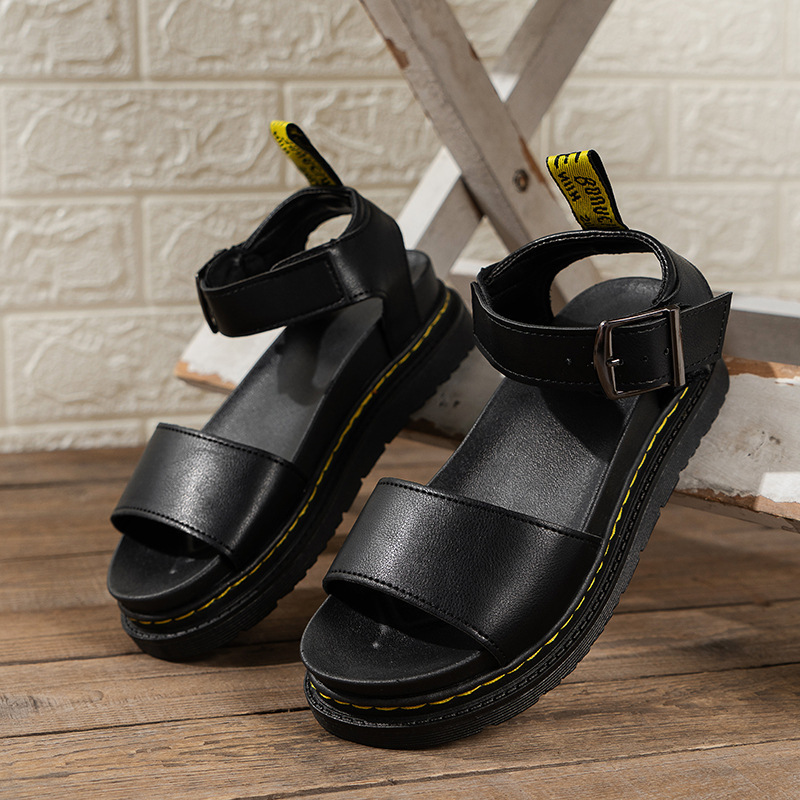 Women's Solid Color Ankle Strap Thick Sole Sandals