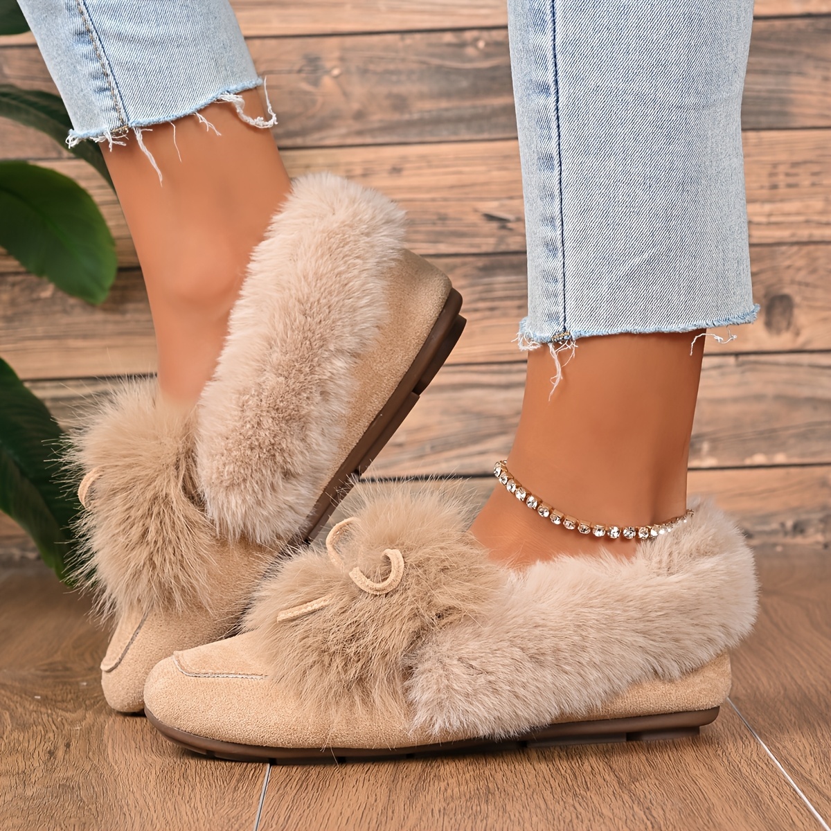 Women's Winter Slippers with Bow Accent