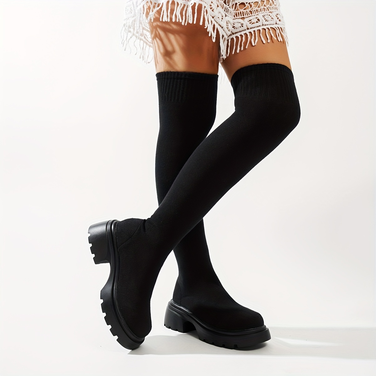 Chunky Platform Knee-High Boots