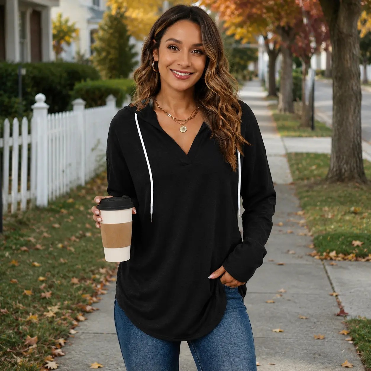 Women's Plaid Hoodie Tunic Top