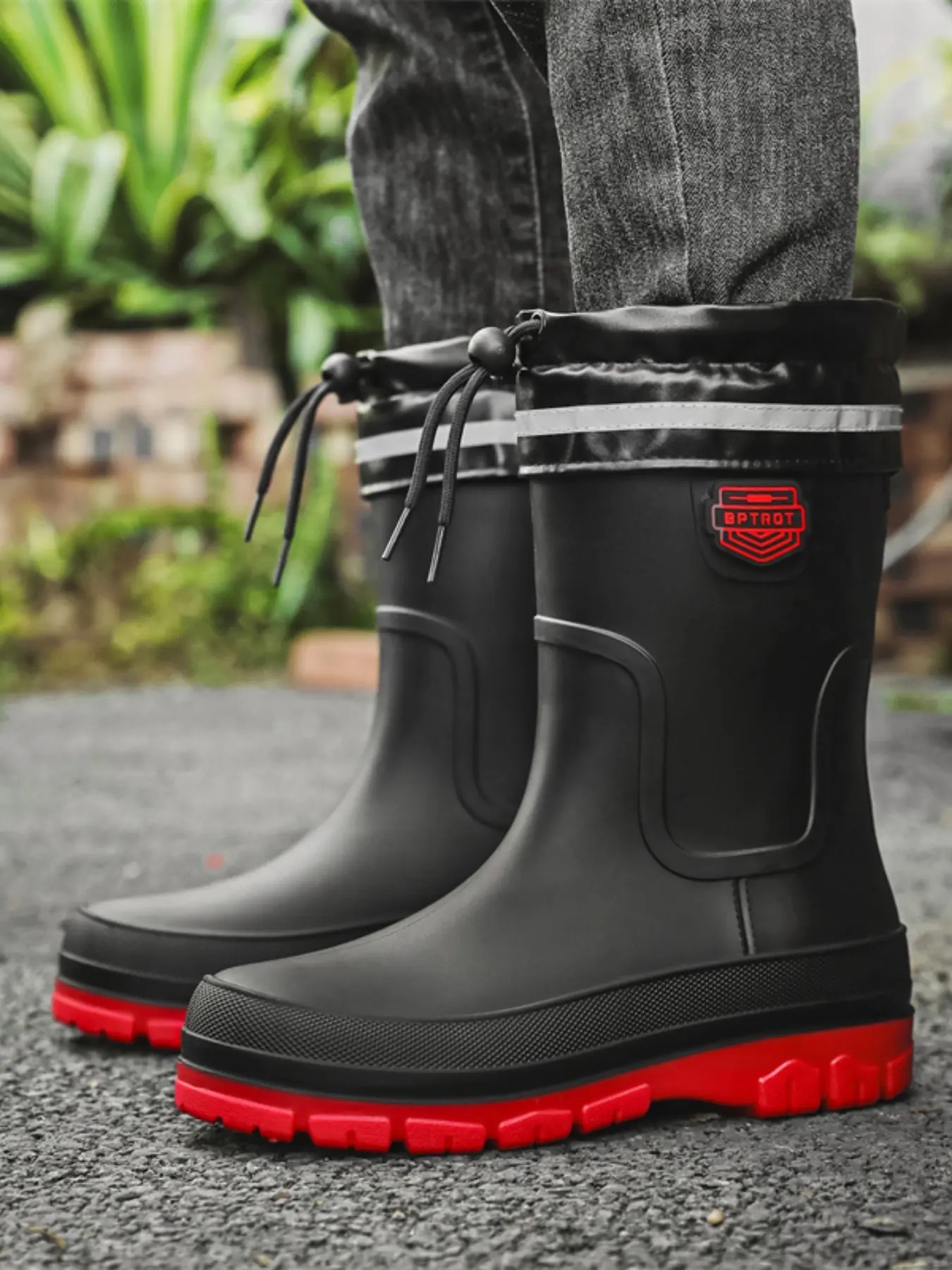Men's Waterproof Drawstring Fashionable Rain Boots