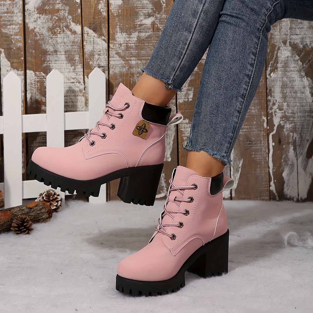 Women's Solid Color Shoelace Fashion Boots