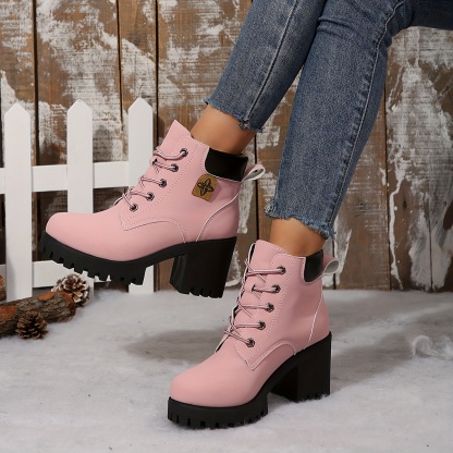 Women's Solid Color Shoelace Fashion Boots