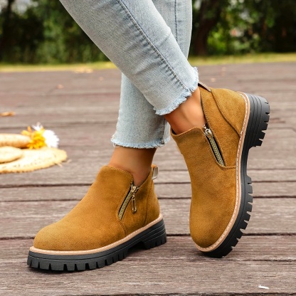 Women'S Trendy Warm and Comfortable Round-Toe Side Zipper Ankle Boots