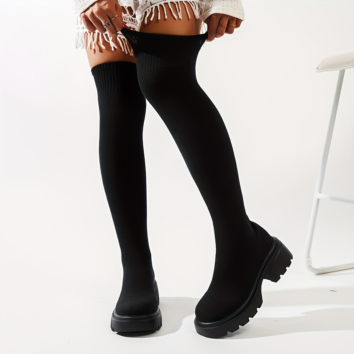 Chunky Platform Knee-High Boots