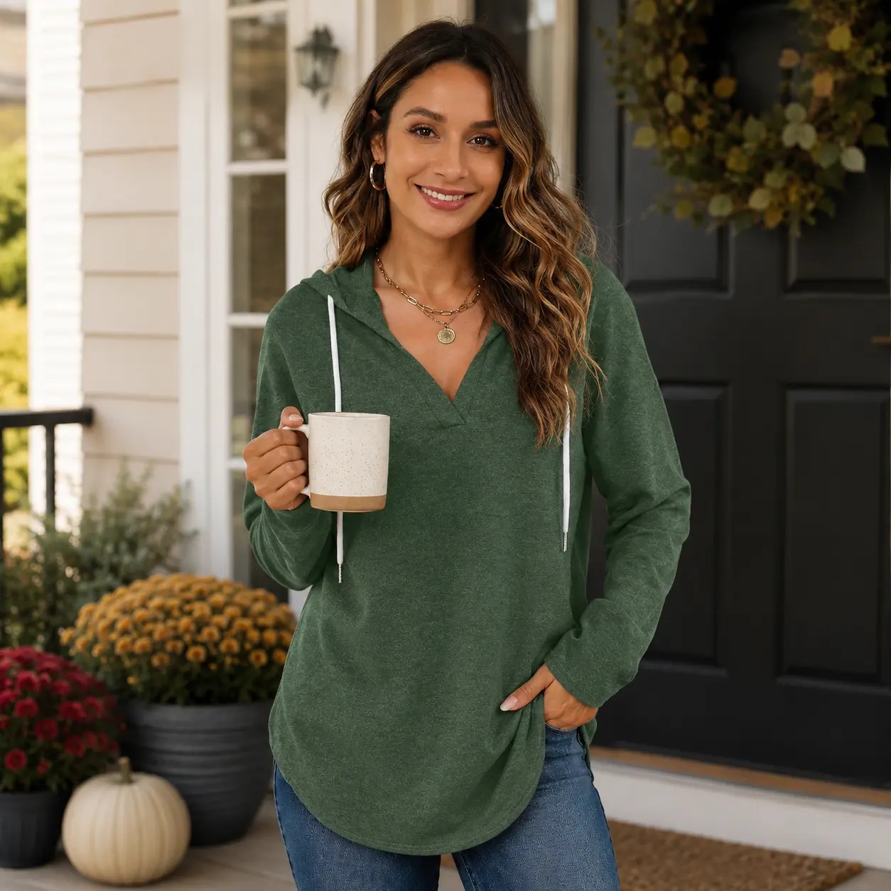 Women's Plaid Hoodie Tunic Top