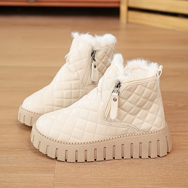 Women's Winter Boots with Faux Fur Lining & Zipper Closure - PU Cover Round-Toe Ankle Boots