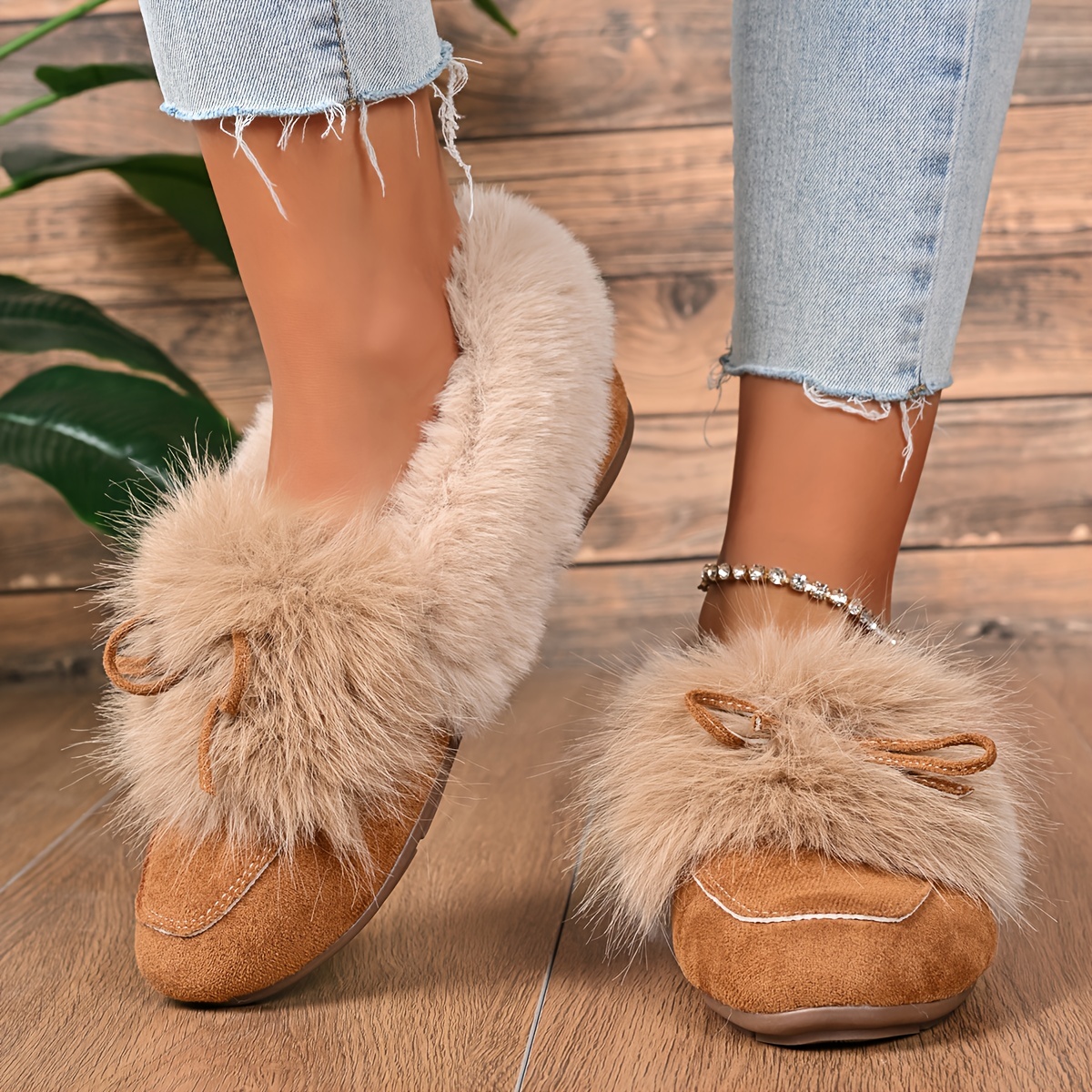 Women's Winter Slippers with Bow Accent