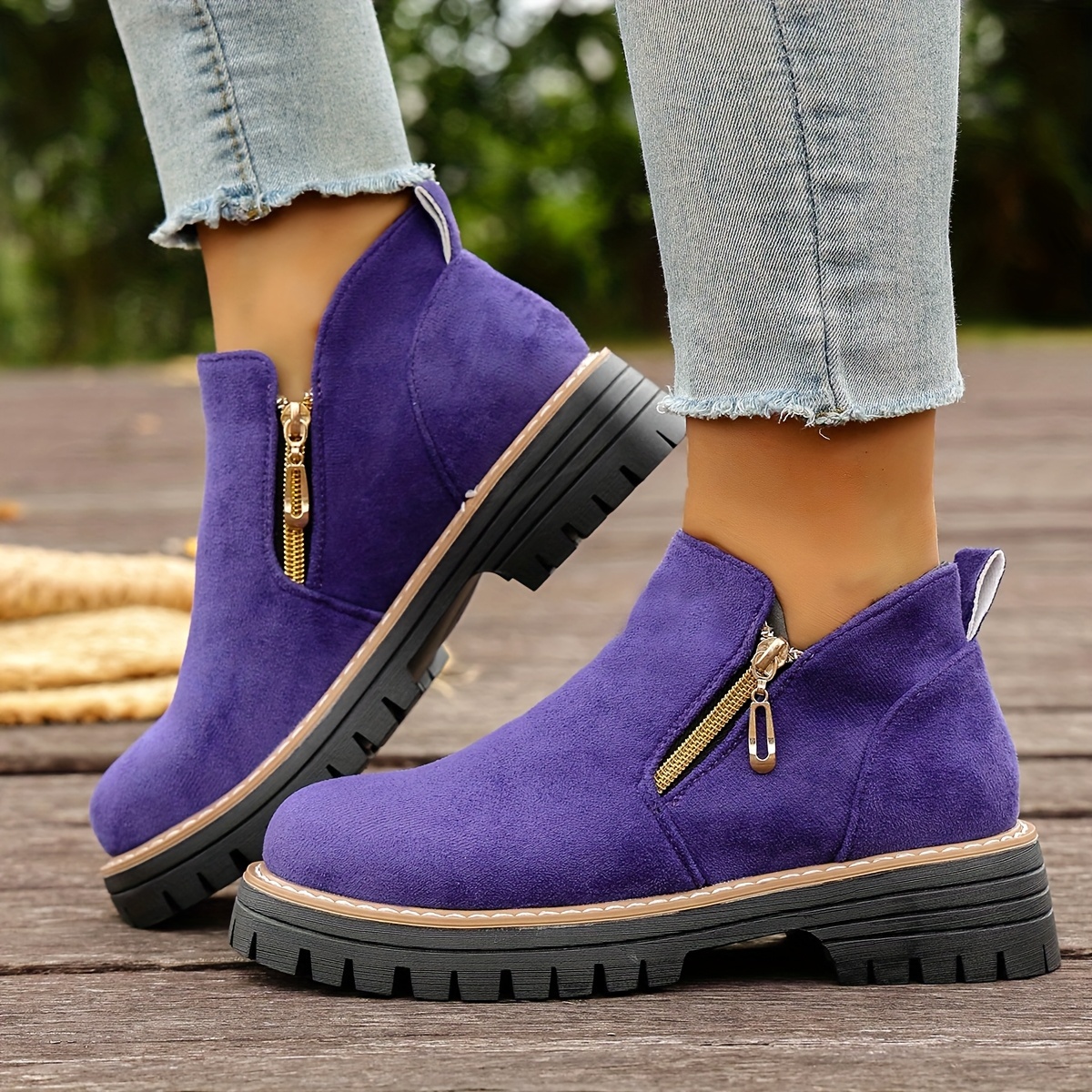 Women'S Trendy Warm and Comfortable Round-Toe Side Zipper Ankle Boots