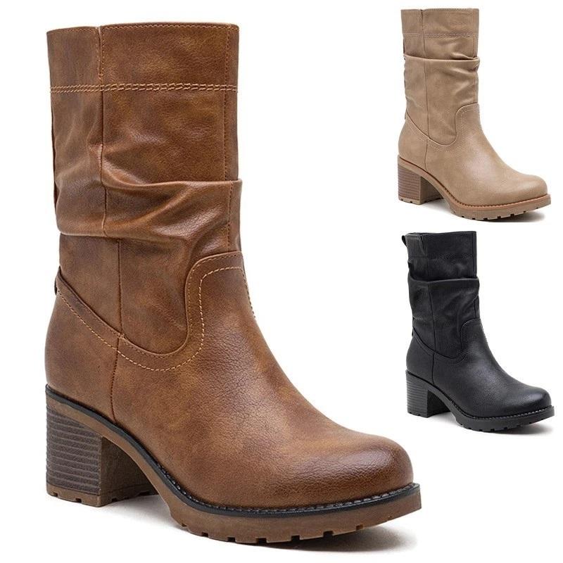 Women's Mid Calf Cuban Heel Zip Boots