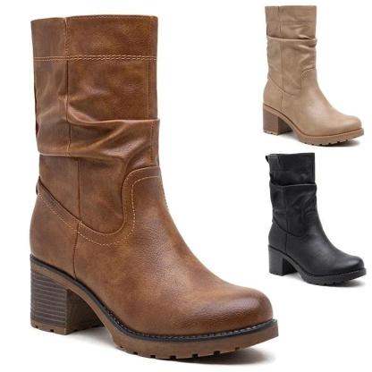 Women's Mid Calf Cuban Heel Zip Boots