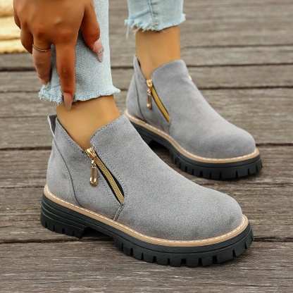 Women'S Trendy Warm and Comfortable Round-Toe Side Zipper Ankle Boots