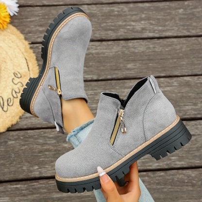 Women'S Trendy Warm and Comfortable Round-Toe Side Zipper Ankle Boots