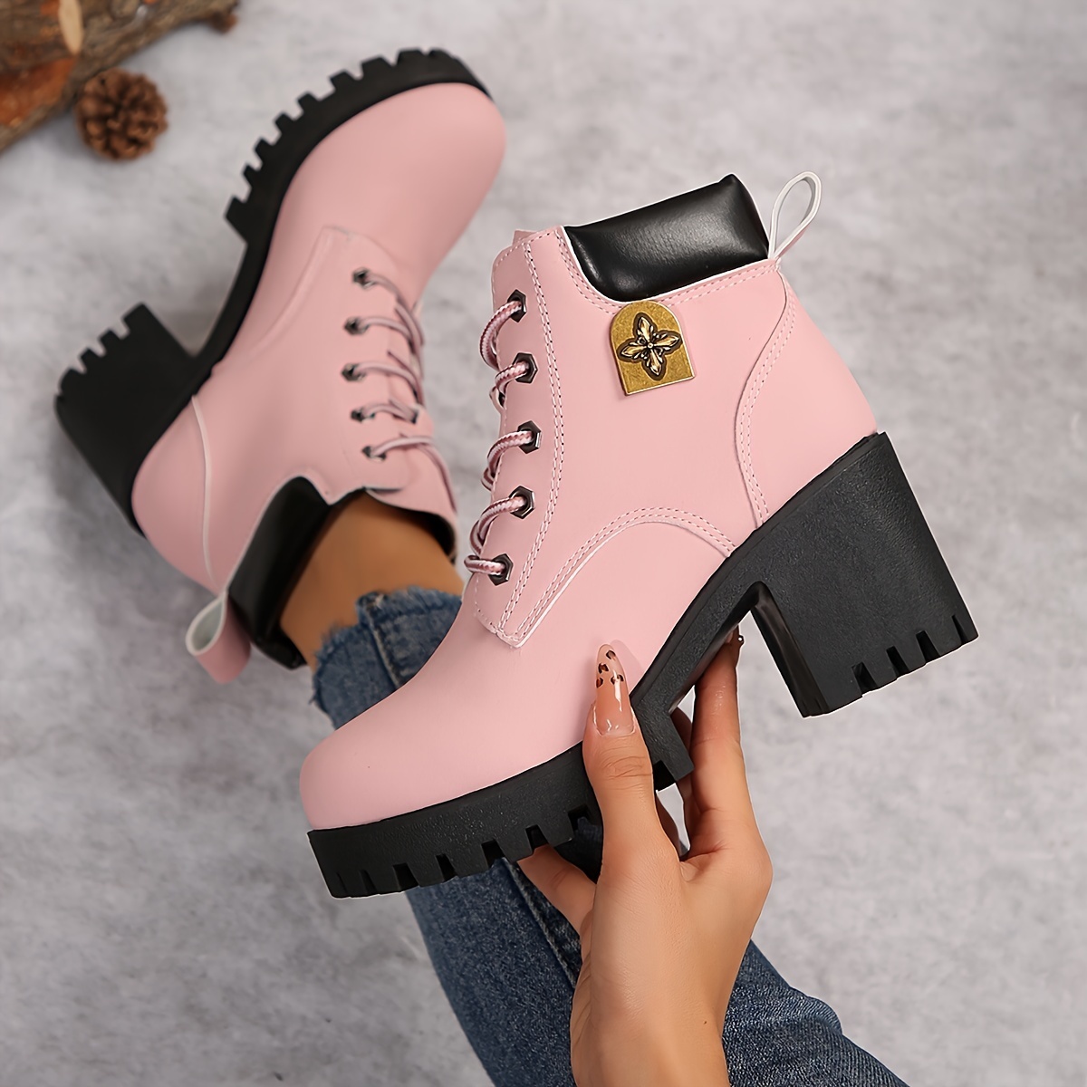 Women's Solid Color Shoelace Fashion Boots