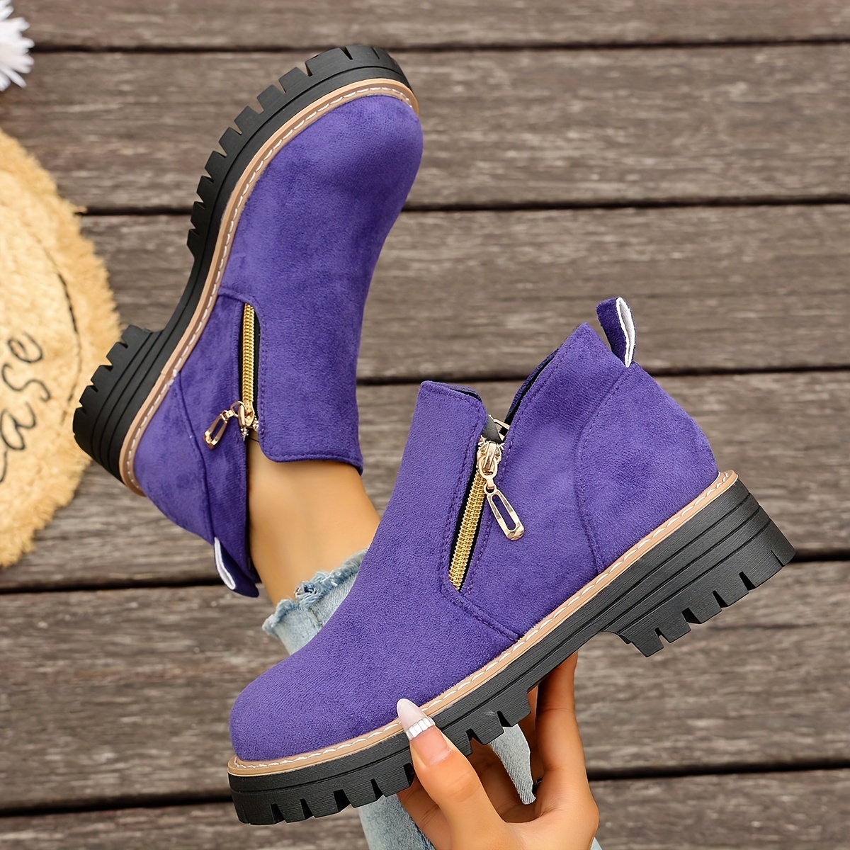 Women'S Trendy Warm and Comfortable Round-Toe Side Zipper Ankle Boots