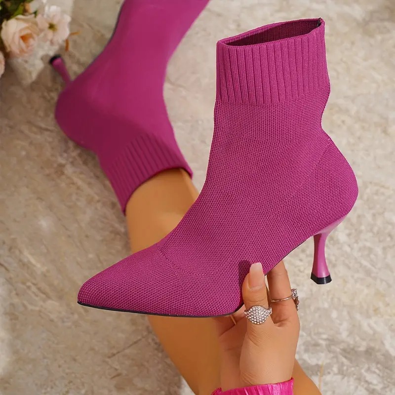 Elegant Solid Color Fabric Ankle Booties