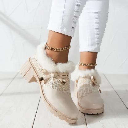 Bowknot Decor Chunky Heel Short Boots