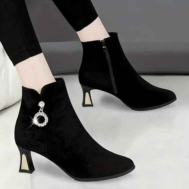 Chic Women's Rhinestone Block Heel Chelsea Boots