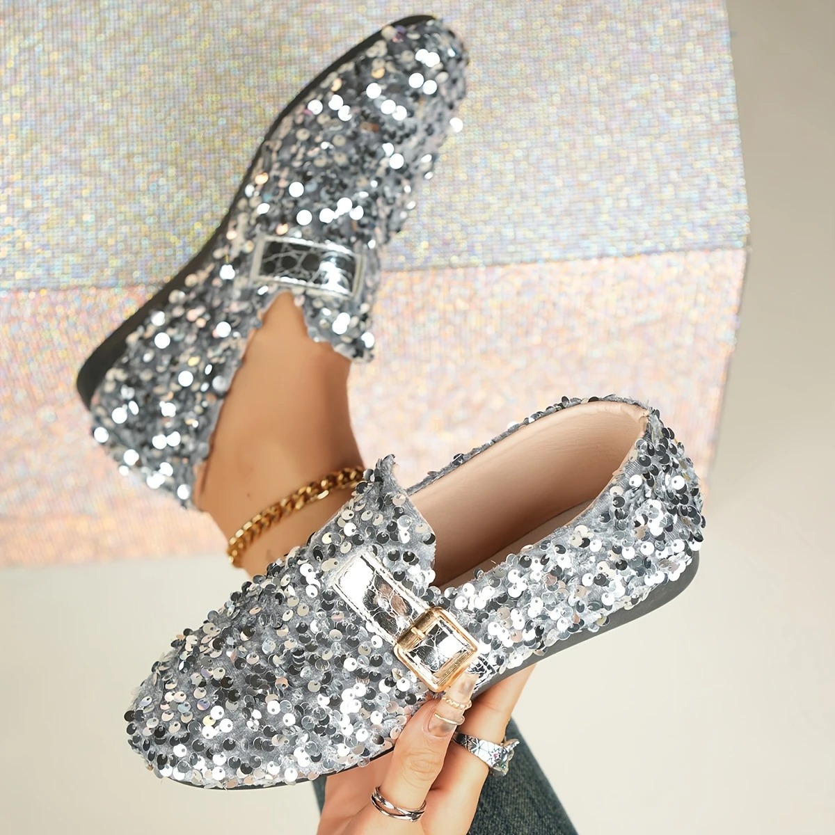 Women's Sequin Decorative Round Toe Flats