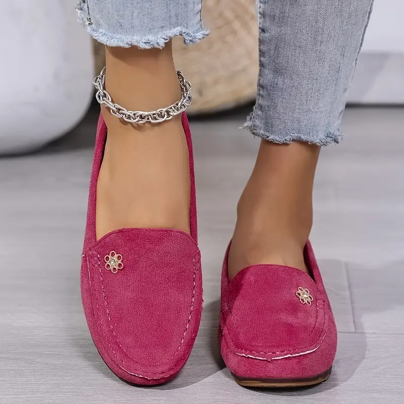 Women's Metallic Flower Accents Slip-On Flats 