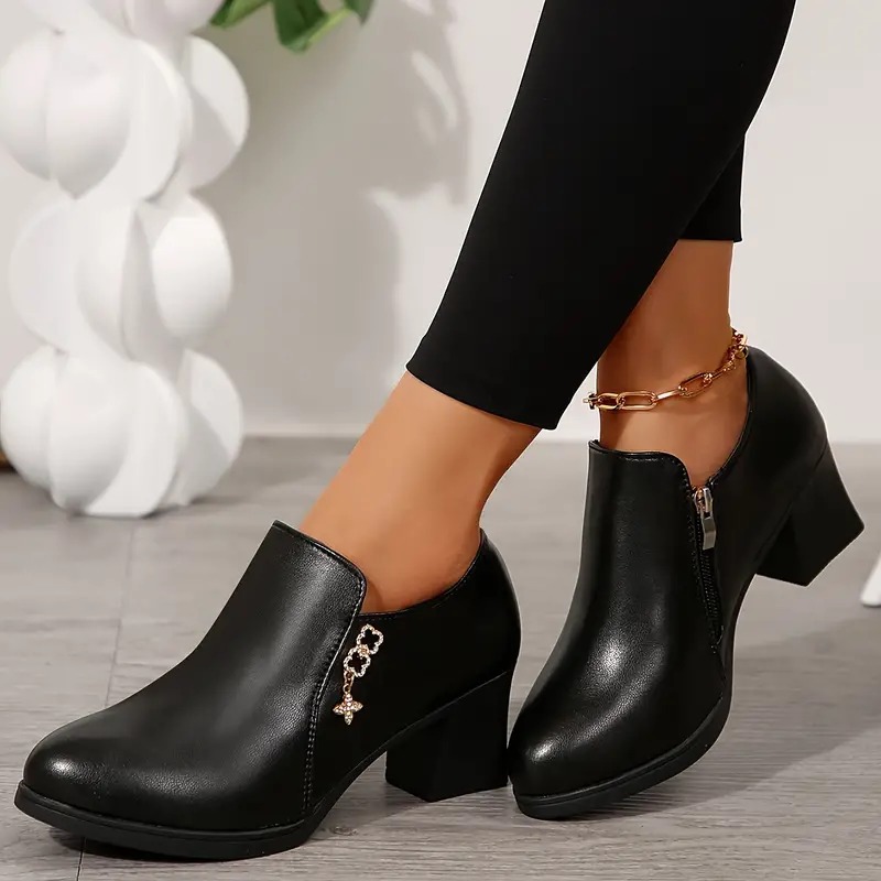 Crystal Side Zipper High Heel Loafer