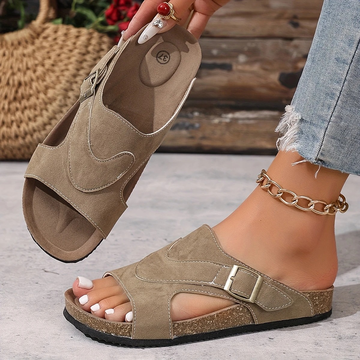 Non-Slip Cork Slide Sandals