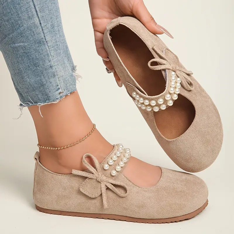 Women's Pearl Bow Mary Jane Flats