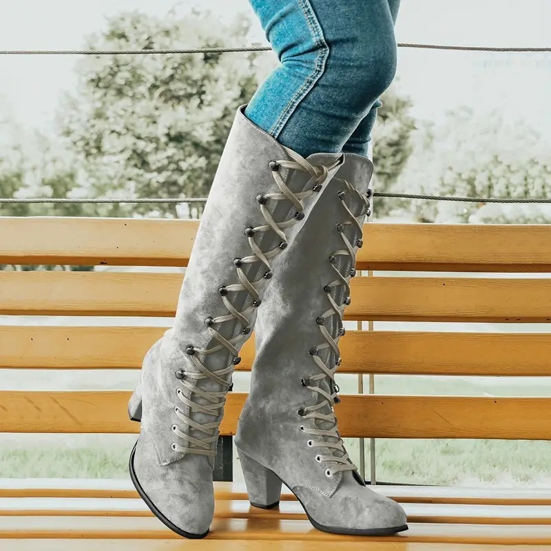Women's Chunky Heeled Long Boots