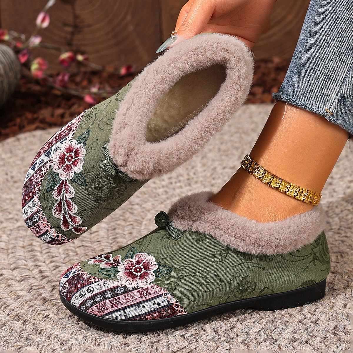 Women's Warm Floral Ankle Boots