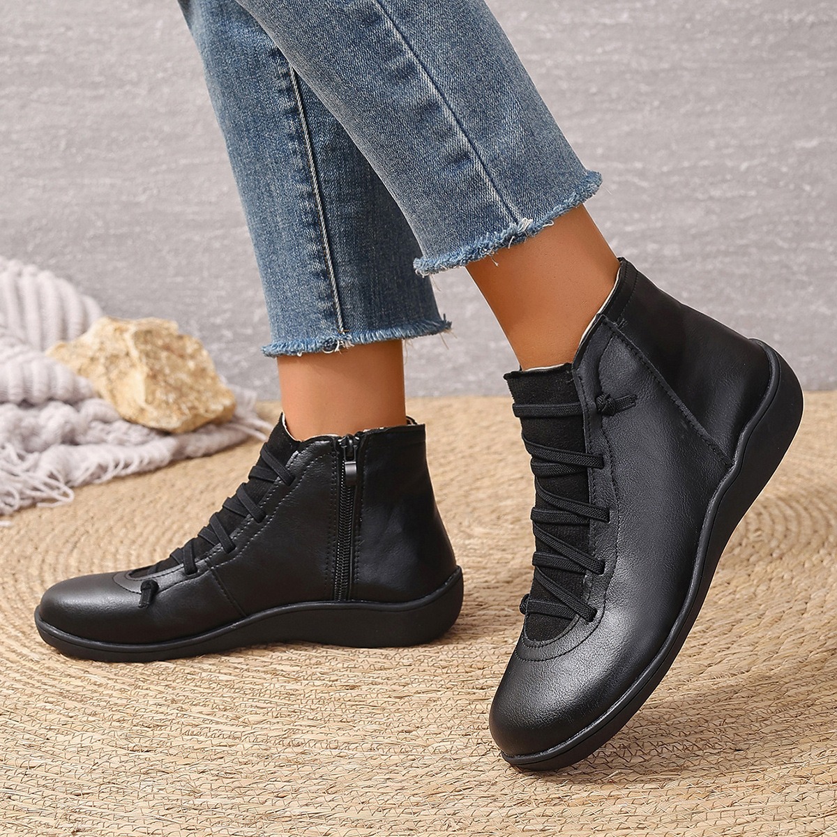 Women's Fleece Lace Up Leather Boots