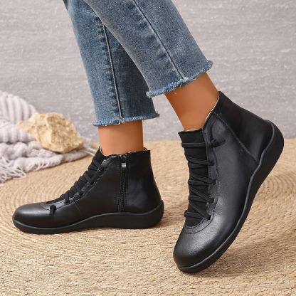 Women's Fleece Lace Up Leather Boots