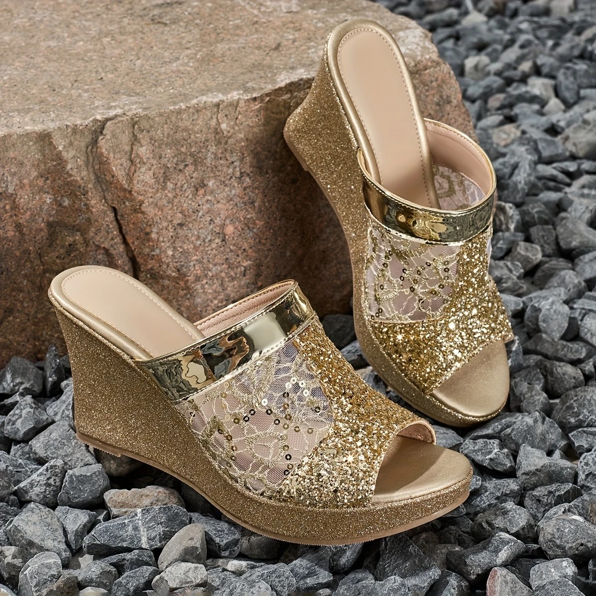 Elegant Lace Wedge Heeled Sandals
