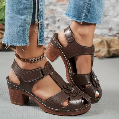 Women's Stylish Flower Chunky Heel Sandals