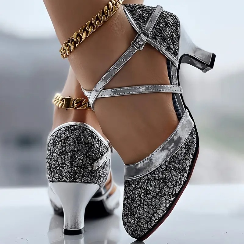 Cross Strap Buckled Latin Dance Pumps
