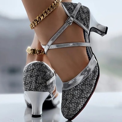 Cross Strap Buckled Latin Dance Pumps