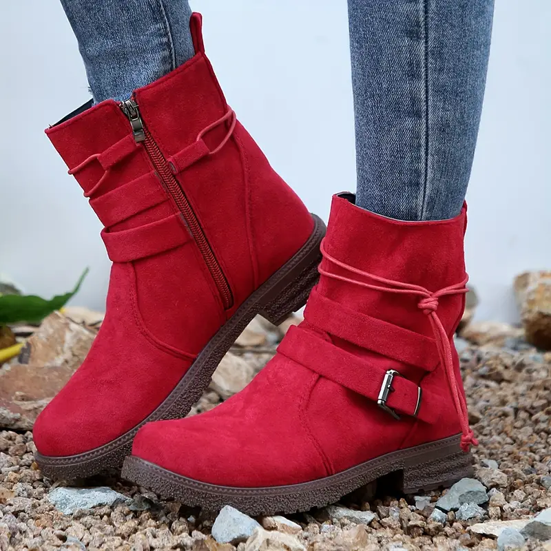 Women's Buckle Strap Decor Boots