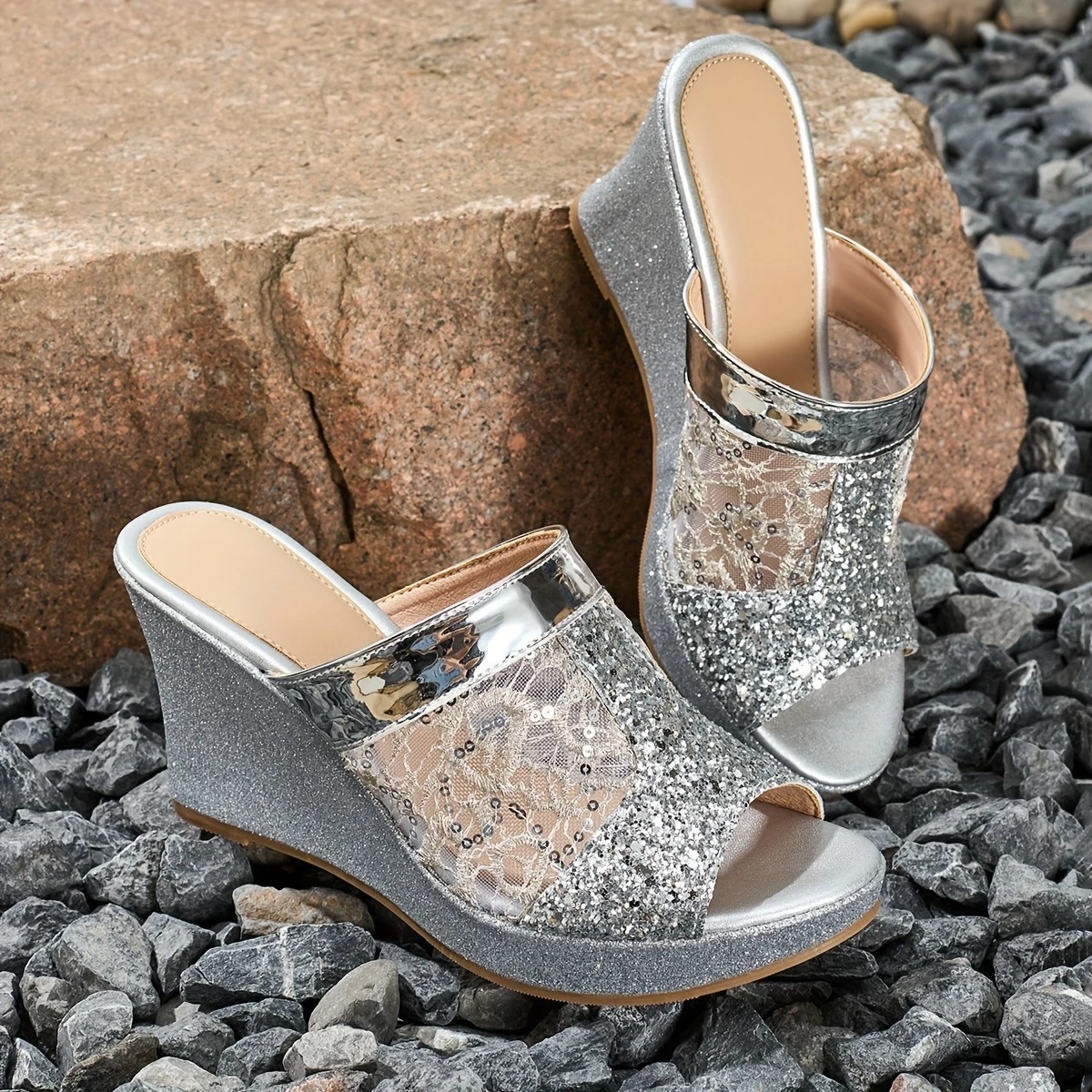 Elegant Lace Wedge Heeled Sandals