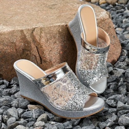 Elegant Lace Wedge Heeled Sandals