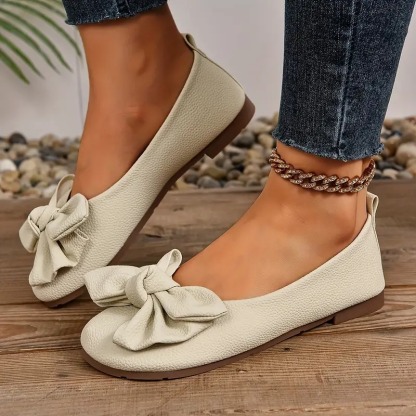 Leather Bowknot Wedge Heeled Loafers