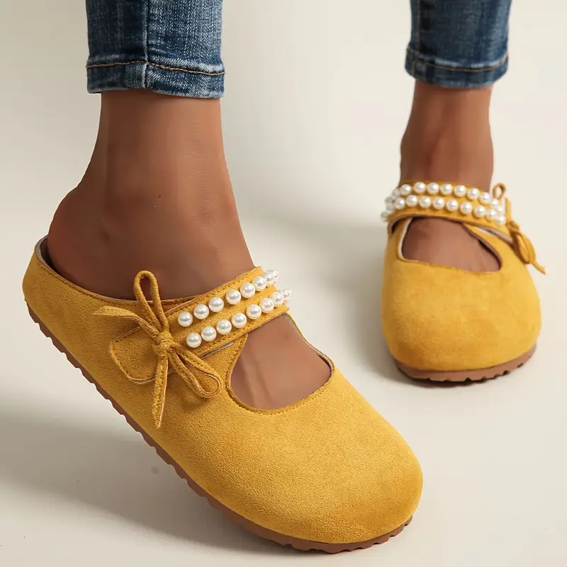 Women's Pearl Bow Mary Jane Flats