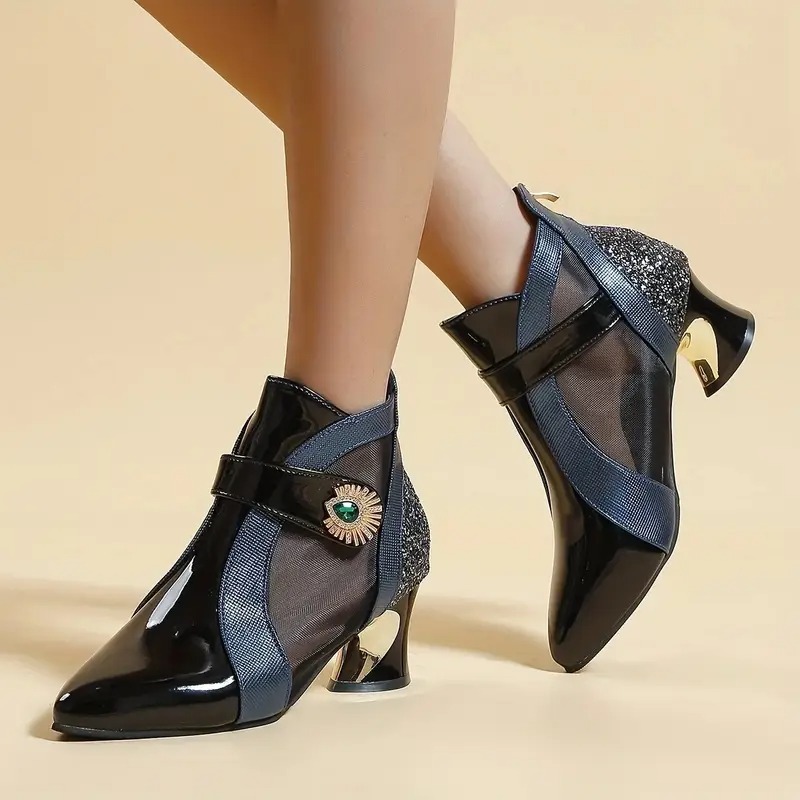 Women's Rhinestone Band Mesh Boots
