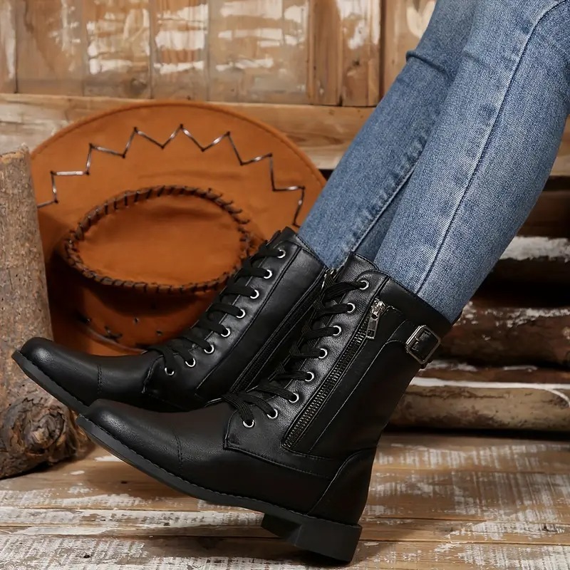 Women's Retro Chunky Sole Mid-Calf Boots
