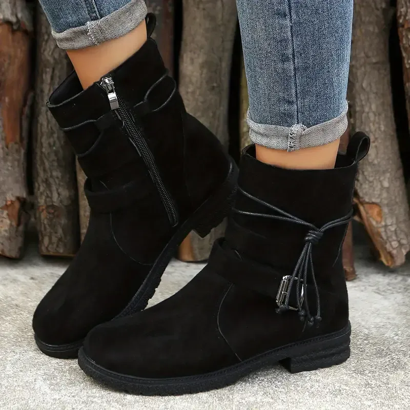 Women's Buckle Strap Decor Boots