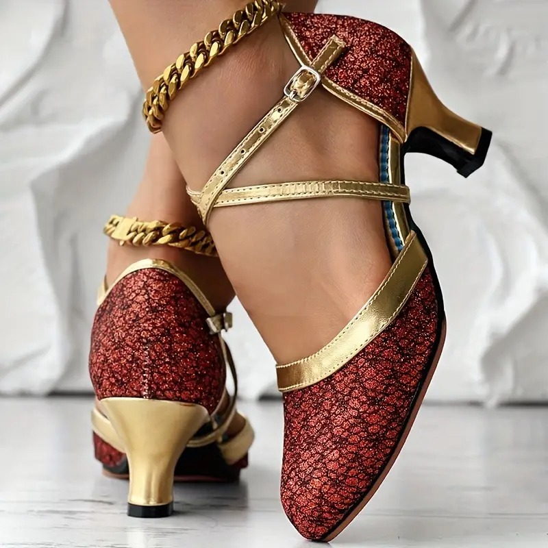 Cross Strap Buckled Latin Dance Pumps